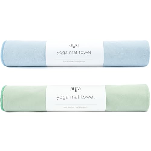 S&T INC. Yoga Mat Towel, Quick Dry Towel, Soft and Absorbent for Gym, Pilates, and Hot Yoga Mat, 2 Pack, 26.5 inches x 72 inches, Microfiber, Blue & Sage Green