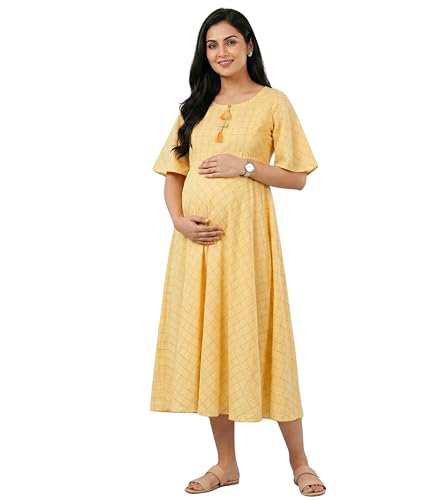 Image of DUMMY SHAPE Feeding Nighty | Maternity Dresses for Women Cotton Blend | Floral Pink Anarkali Kurta with Dual Nursing Zippers for Pregnancy & Breastfeeding | Gifts for Pregnant Women (