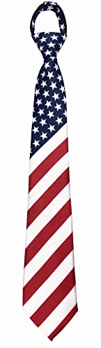 Kihatwin Classic Stripe American Flag Necktie Usa Flag Us Patriotic Neck Tie Formal Party Suit Zipper Necktie Red Blue White, One Size (22-05Ti0019) #TOP1