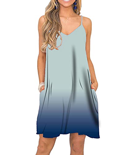 Image of Women's Summer Spaghetti Strap Casual Swing Tank Beach Cover Up Dress with Pockets