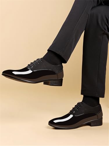 Image of Men's Vintage High Gloss Dress Shoes Patent Leather Oxford Business Suit Tuxedo Formal Shoes Prom Weddings