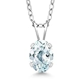 0.72 Ct Oval Shape Sky Blue Aquamarine Sterling Silver Pendant Necklace, 18