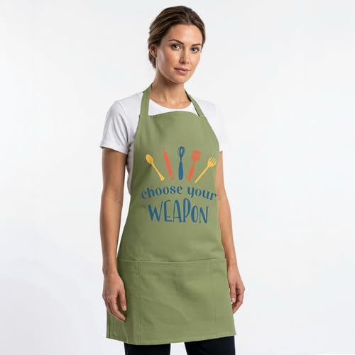 Image of Yellow Weaves Cotton Canvas Printed Kitchen Apron with Large Pockets, Cooking Apron for Men & Women, Durable Chef Apron for Cooking, Barista, Restaurant, Cafe Kitchen Apron