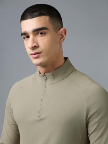 Image of TECHNOSPORT Men's Solid Full Sleeve T-Shirt ELASTOPLUS Quick Dry Slim Fit Mock Neck Sports Tee for Training Layering Casual Wear UPF50+ Anti Odour