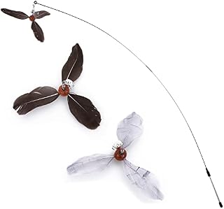 cobee Cat Feather Propeller Wand Toy, Cat Feather Toys Replacement, Replacement Refill Feather Interactive Cat Chaser Toys, Kittens Wand Refills Attachments for Kitten Training Exerciser(Black+Grey)