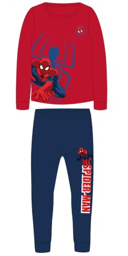 Marvel Spider-Man Jungen Schlafanzug Set | Langer Kinder Pyjama 2-teilig mit Langarmshirt und Hose | Rot/Dunkelblau | Gr. 104, 110, 116, 128 (110)