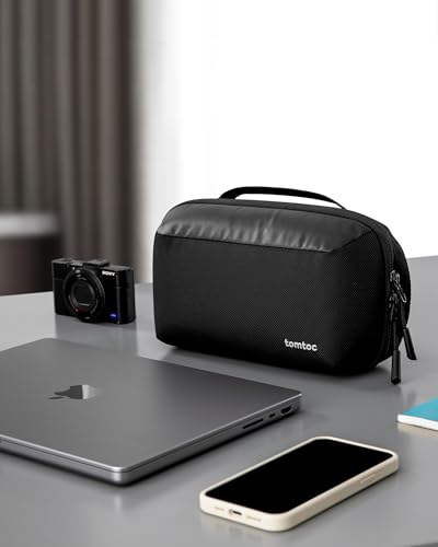 tomtoc Kabeltasche Zubehörtasche, Elektronik Zubehör Kabel Organizer Tasche Tech Pouch, Reise Cable Bag für Ladekabel, Festplatte, MacBook Adapter, Ladegerät, PowerBank, SD Karten, Schwarz