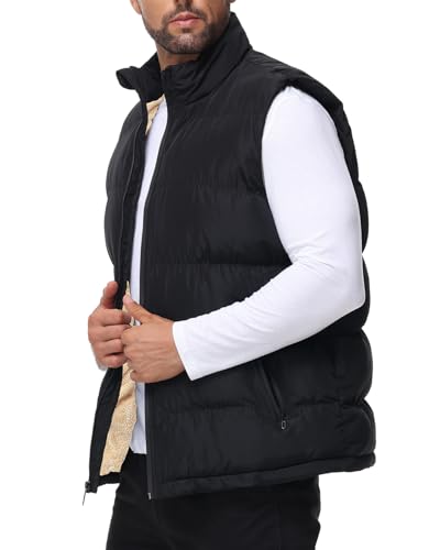 Image of TUVEKE Men's Puffer Vest Sherpa Lined Outdoor Zipper Fleece Vest Warm Sleeveless Men Winter Jackets Water-Resistant M-3XL