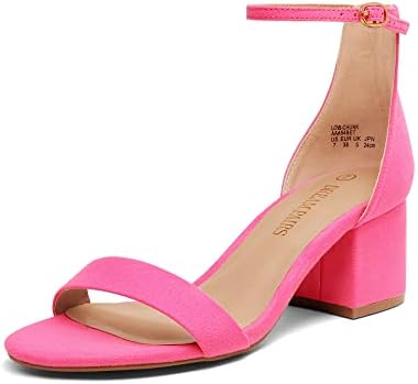 DREAM PAIRS Womens Low-Chunk Low Heel Pump Sandal Fuchsia/Suede - 8.5