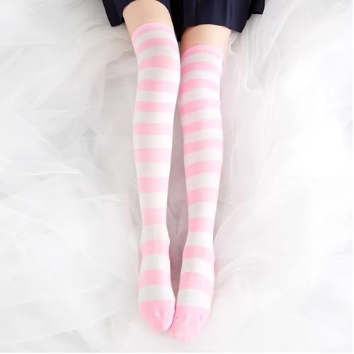 Image of Cute Japanese Style Blue /Pink Striped Over Knee High Socks Thigh Long Knee Boot Stockings for Women Teen Girls
