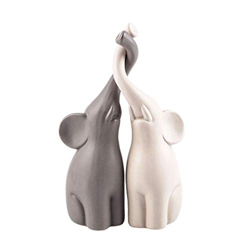 Statue d'éléphant en céramique et ornements de maison en duo