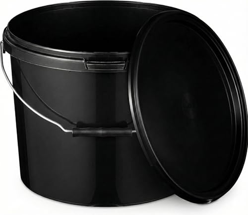 BenBow Eimer mit Deckel 10l schwarz 1x 10 Liter - lebensmittelecht, stabil, luftdicht, auslaufsicher, geruchsneutral - Aufbewahrungsbehälter aus Kunststoff, mit Henkel - leer