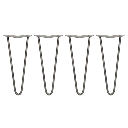 Image of Monster Shop 4 x Hairpin Legs/Hair Pin Legs Set SkiSki Legs Furniture Desk Bench Chair Table 12" 2 Prong 10mm Raw Steel & Protector Feet