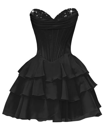 Tiered Chiffon Homecoming Dresses Ruffle Strapless Short Formal Cocktail Birthday Party Gown