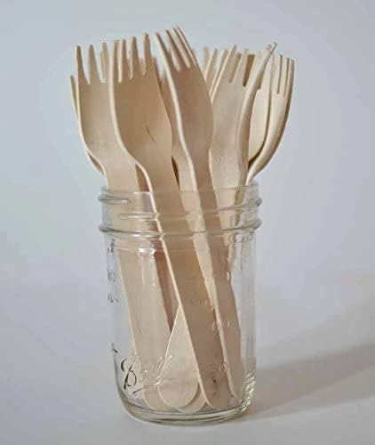 Pound Veg 100 X Wooden Forks - Biodegradable Compostable Disposable Cutlery 100% Birchwood, Eco Friendly for Picnic Parties Weddings, Camping, Catering