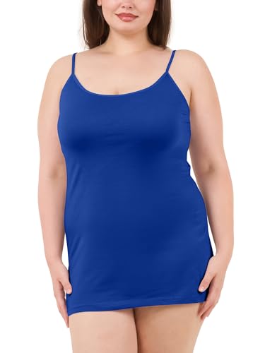 Image of Long Cotton Camisole Tank Tops for Women | Basic Braless Layering Tops with Adjustable Spaghetti Straps
