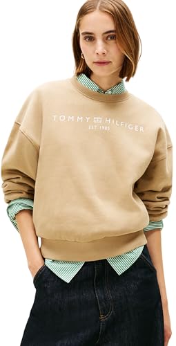 Tommy Hilfiger Donna Felpa Corp Logo Relaxed Fit, Blu (Driftwood Taupe), XXL