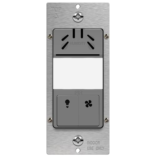 TOPGREENER Humidity Sensor Switch, Dual Tech Humidity PIR Motion Sensor Switch for Separate Fan and Light Control, 500W, 3A, Neutral Required, TDHOS5, Gray
