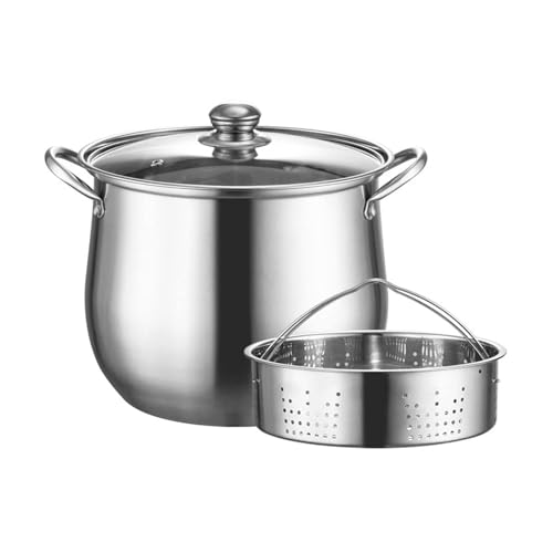 JDZYFFS Stock Olla - Olla para Sopa Grande, Olla con Vaporera, Olla De Acero Inoxidable, Olla Antiadherente con Tapa Y Asas Dobles Resistentes Al Calor para Sopas, Guisos Y Pastas(22cm/5.5L)