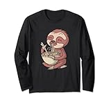 carino bradipo mangiare ramen tagliatelle kawaii giapponese animazione maglia a manica