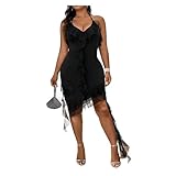 Vestido Flecos Vestidos de Mujer de Talla Grande sexys con borlas y Volantes, sin Espalda, Ajustados, for Fiesta de Verano