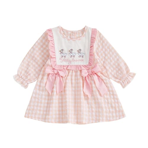 Image of mlpeerw Toddler Baby Girl Fall Outfits Cake Embroidery Smocked Dress Long Sleeve Birthday Girl Dress Cute Smash Cake Clothes