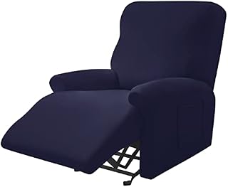 Leorate Reclining Chair Covers Stretch Armchair Covers with Pocket Decoration Spandex Fabric Recliner Sofa Slipcovers for Living Bedroom Home Navy