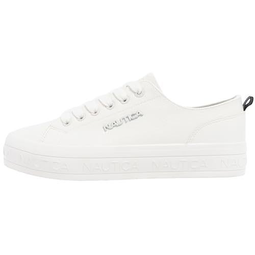 Image of Nautica Women's Fashion Sneaker, Classic Low-Top Lace-Up Casual Shoe with Metal Side Logo and Soft Cushioned Comfort for Everyday Wear