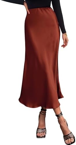 BTFBM 2025 Womens Summer Fall Long Satin Skirt Silk Elegant High Waist Cocktail Party Wedding Flowy A-Line Midi Skirts