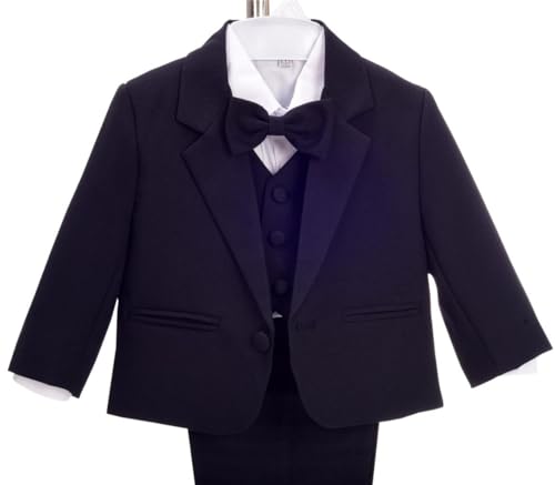Lito Angels Baby Anzug Jungen Hochzeit, 5 Teiliges Set (Sakko, Weste, Hemd, Hose & Krawatte), Dunkelmarine, Größe 12-18 Monate 86 (Tag-Nummer 01)