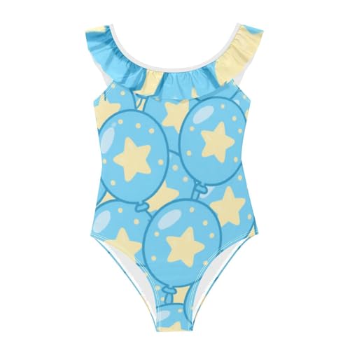 Bañador de niña azul con diseño de estrellas de dibujos animados y detalles de volantes