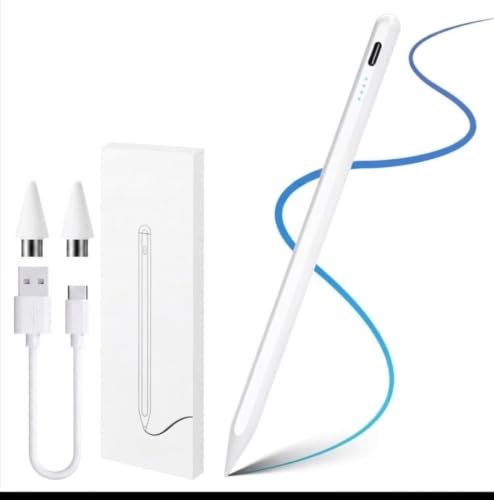 Alif Mart Universal Stylus Pen for iPad & Tablets - Active Digital Pencil with LED Power Display Magnetic Adsorption Type-C Fast Charging Replaces Apple Pencil for iOS Android & Windows (White)