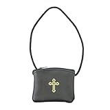 Intercession Genuine Leather Rosary Pouch, Keepsake for Catholic Prayer Rosary Beads (Cross Pouch Necklace - 2in x 3in)