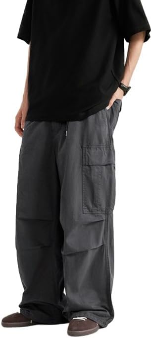THWEI Mens Baggy Cargo Pants Casual Parachute Cargo Pants Elastic Waist Streetwear Multi Pockets - Image 2