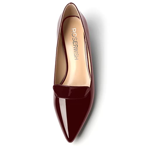 ROSERWISH Womens Slip On Patent Pointed Toe Casual Fashion Work Chunky Low Heel Pumps Shoes 1.5 Inch3