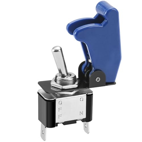 Heschen Interruttore a levetta in metallo a scatto, 12V 20A, SPST, ON/OFF 2 posizioni, 2 pin, con tappo impermeabile (Tappo blu)