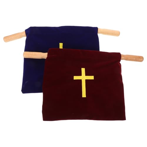 PAMINGONO Bolsas para Ofrendas Religiosas de Terciopelo con Asas de Madera 10 Pulgadas Juego de 2 Unidades en Rojo y Azul para Comunión Bautizos y Ceremonias de Iglesia