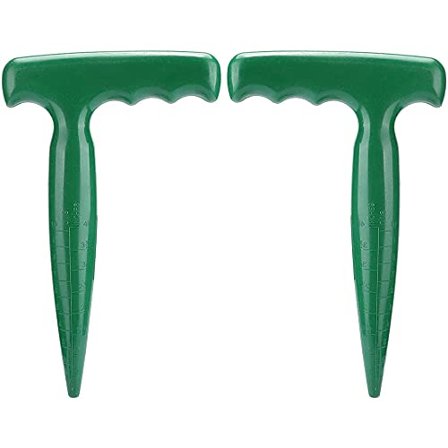 ANCLLO Set da 2 Foraterra Manuale da Giardino Pianta Dispenser di Semi di Fiori, in Plastica, con Scala Graduata, Impugnatura a T, Piantatore per Giardino e Orto, Verde