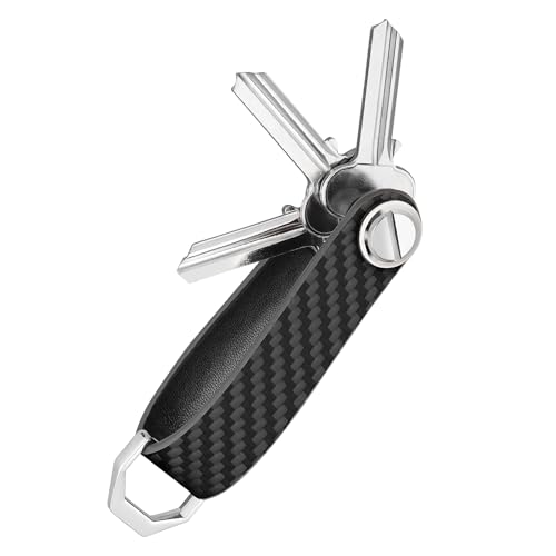 T-carbon Key Organizer, Carbon Fiber & Leather Compact Key Holder,