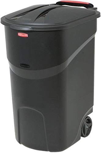 Vsezund Black Wheeled Trash Can with Lid Opens to Either 80 Degrees Size 45 Gal