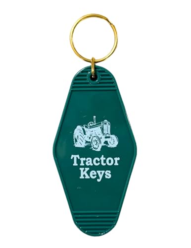 Throwback Retro 'Tractor Keys' Keychain, Motel Keychain Style, Green and