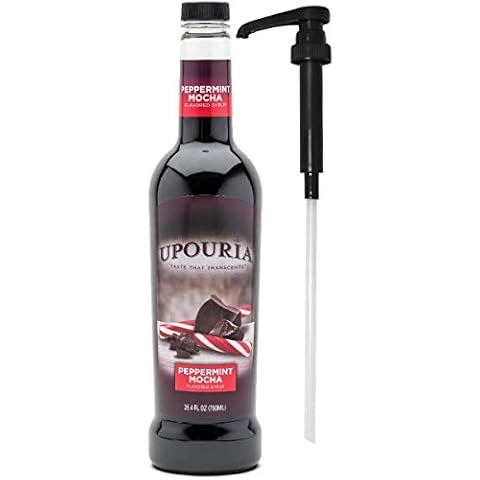 Upouria Peppermint Mocha Coffee Syrup, 100% Vegan, Gluten Free, Kosher, 750 mL Bottle - Coffee Syrup Pump Included Cover