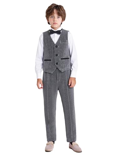 Image of YiZYiF Boys Suit Dress Clothes Ring Bearer Outfit Homecoming Dresses Boy Vest Pants and Bowtie Set Wedding Tuxedo Suits