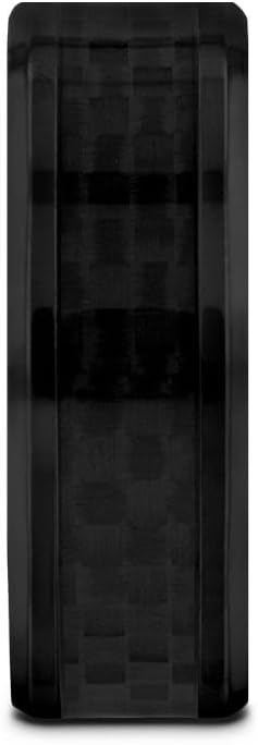 OXYN Black Titanium Polished Beveled Edges Black Carbon Fiber Inlaid Men’s Wedding Band - 6mm & 8mm - Image 2