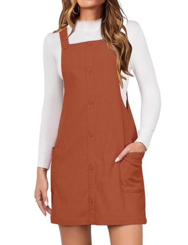 IDEALSANXUN Damen Cord-Overall mit Knopfleiste und Taschen, Ziegelrot, Groß