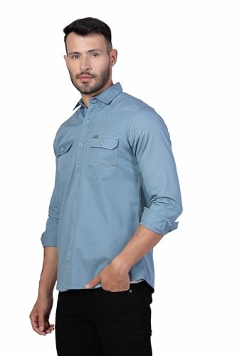 Image of Men's Cotton Twill Utility Shirt | Full Sleeve Button-Down Casual Shirt | Dual Chest Pockets | Comfortable Regular Fit | Everyday Wear