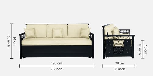 Image of Metal Upholstered Bed Queen Size Without Storage | Wooden Queen Size Cot with Headboard | Double Size Bed for Bedroom | Palang Furniture for Guest Room & Hotels, Cream, (Cream)