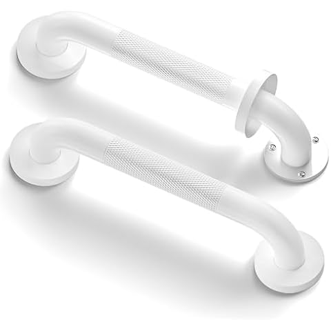 Grab Bars for Wall Heavy-Duty(2Pack) 12-Inch Knurled White ADA Compliant 500lbs for Bathroom Bathtubs Showers Toilet Cover