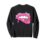 Tee, labios rosados, dientes dorados, brillo brillante, regalo brillante