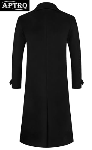 APTRO Men's Luxury Full Length Trench Coat Long Wool Overcoat Winter Windbreaker